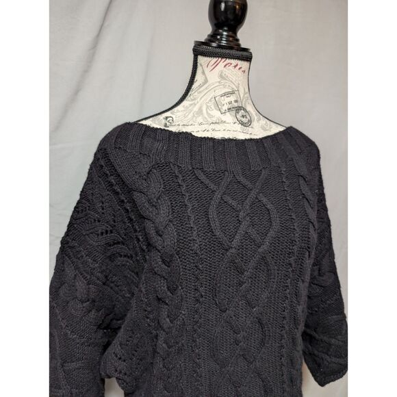Express Women's Black Cable Knit Boat Neck Sweater Wide Sleeves Size Large - Picture 2 of 7